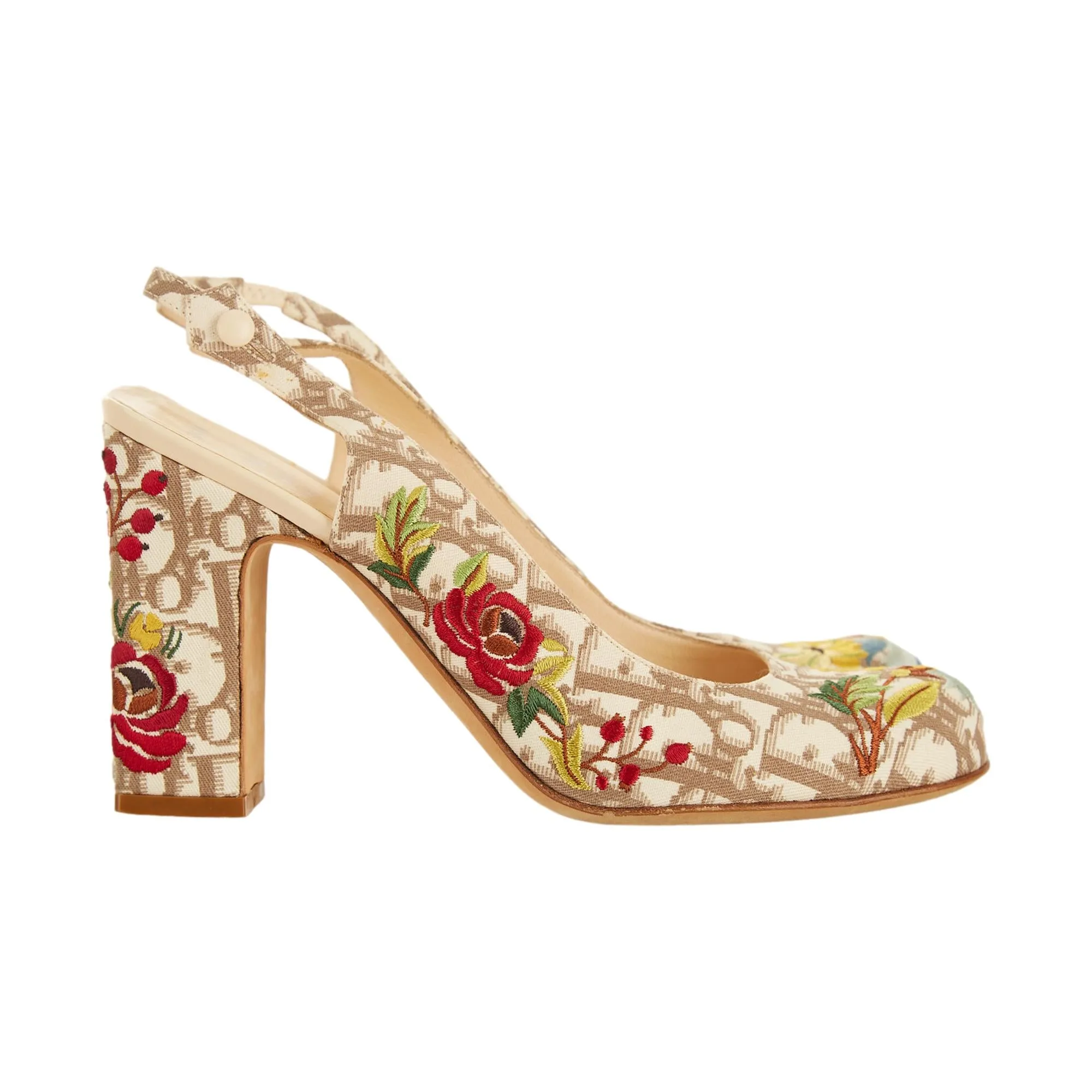 Dior Beige Floral Embroidered Heels
