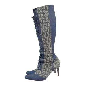 Dior Blue Monogram Lace Up Boots