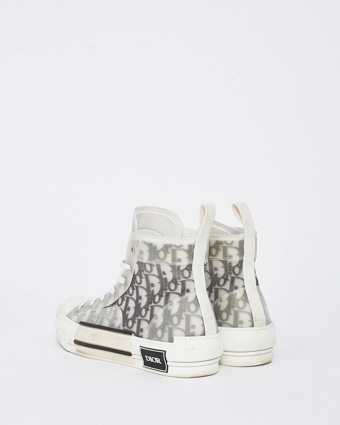Dior White and Black Dior Oblique Canvas B23 Hightop Sneakers - 38