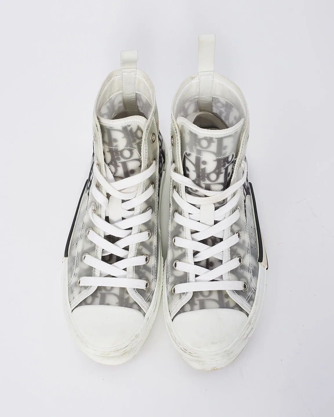 Dior White and Black Dior Oblique Canvas B23 Hightop Sneakers - 38