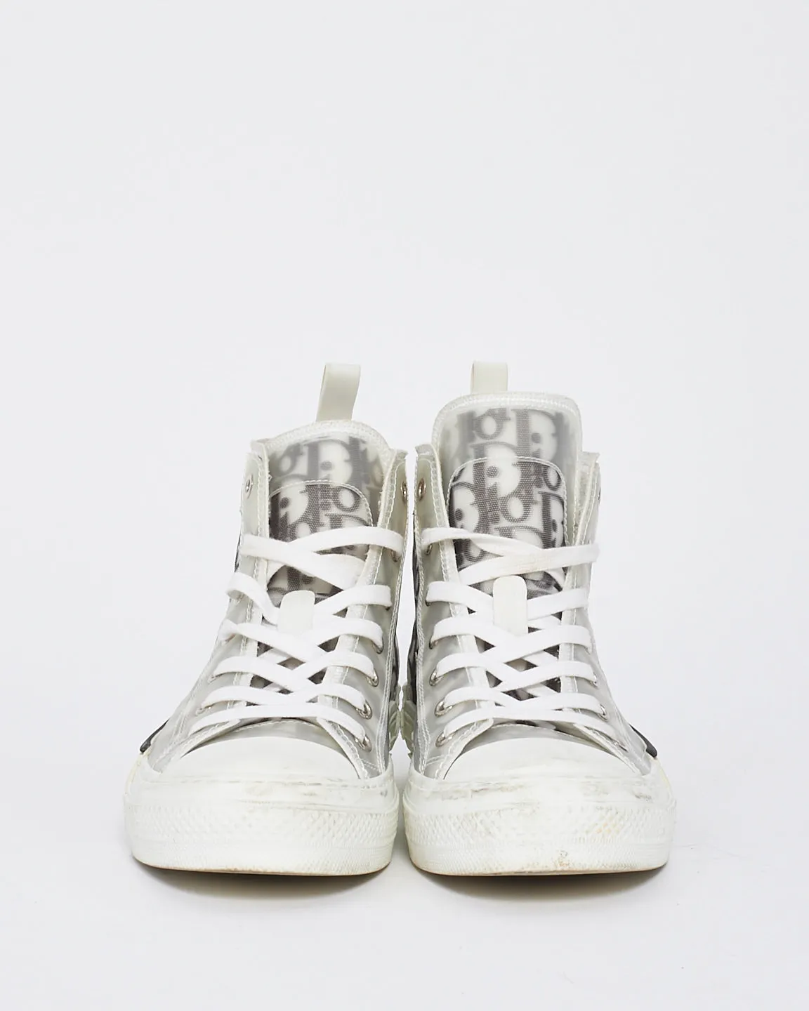 Dior White and Black Dior Oblique Canvas B23 Hightop Sneakers - 38