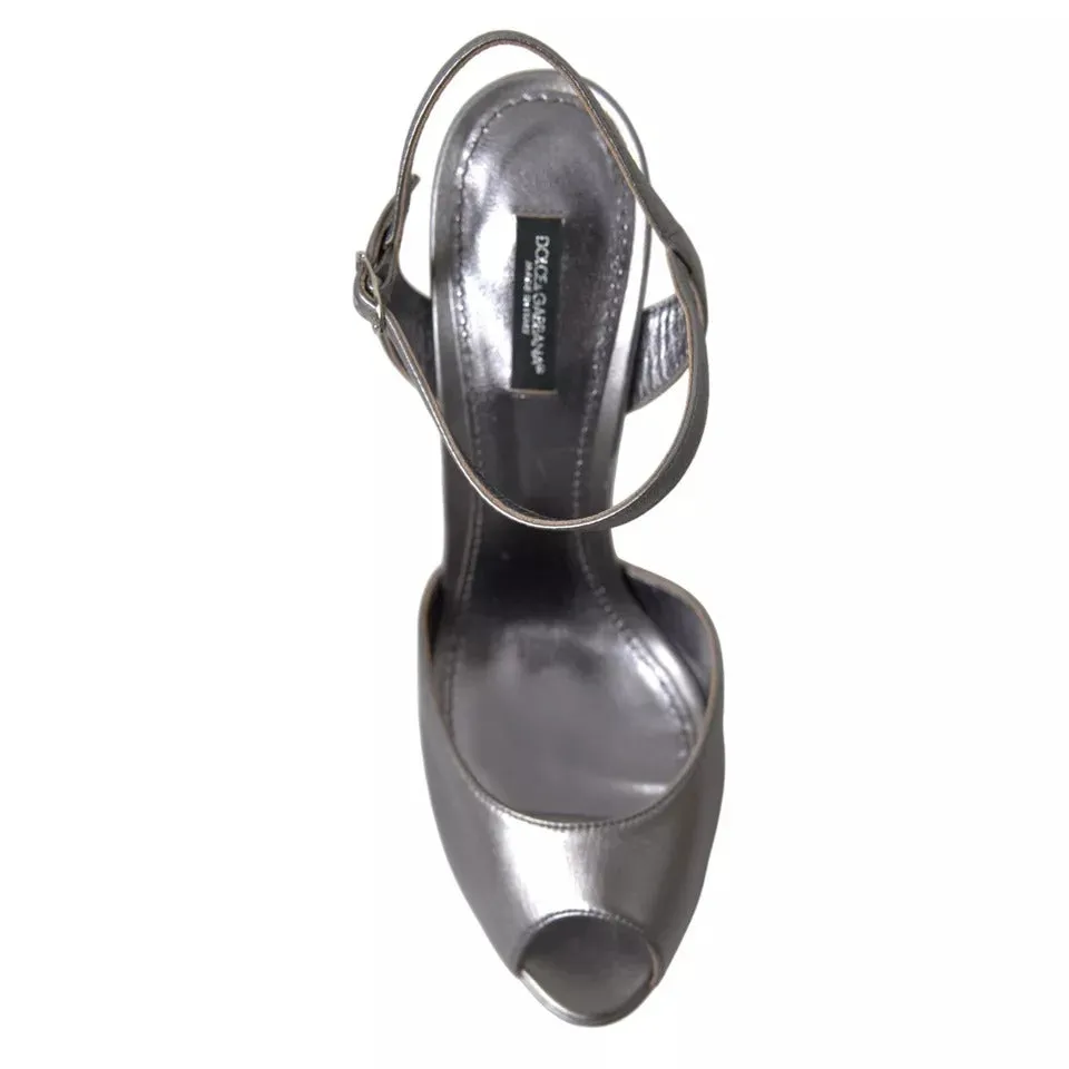 Dolce&Gabbana Women Silver Sandals 100% Leather Ankle Strap High Heel Shoe EU 41