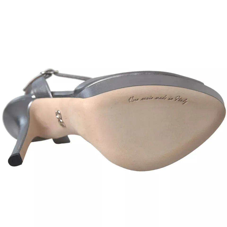 Dolce&Gabbana Women Silver Sandals 100% Leather Ankle Strap High Heel Shoe EU 41