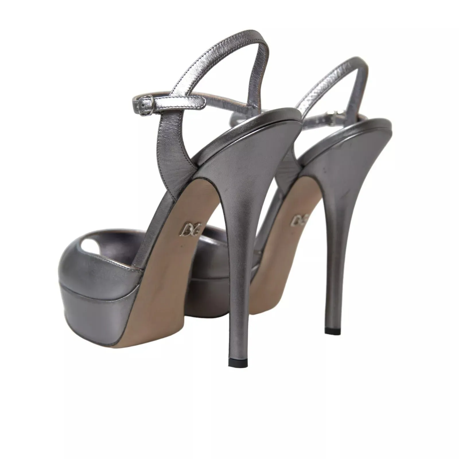 Dolce&Gabbana Women Silver Sandals 100% Leather Ankle Strap High Heel Shoe EU 41