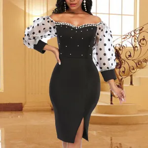 Dot Print Mesh Patchwork Bodycon Party Dress