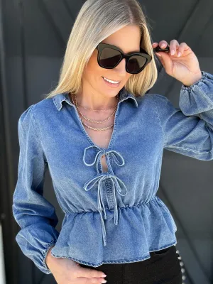 Drop Waist Top In Washed Denim