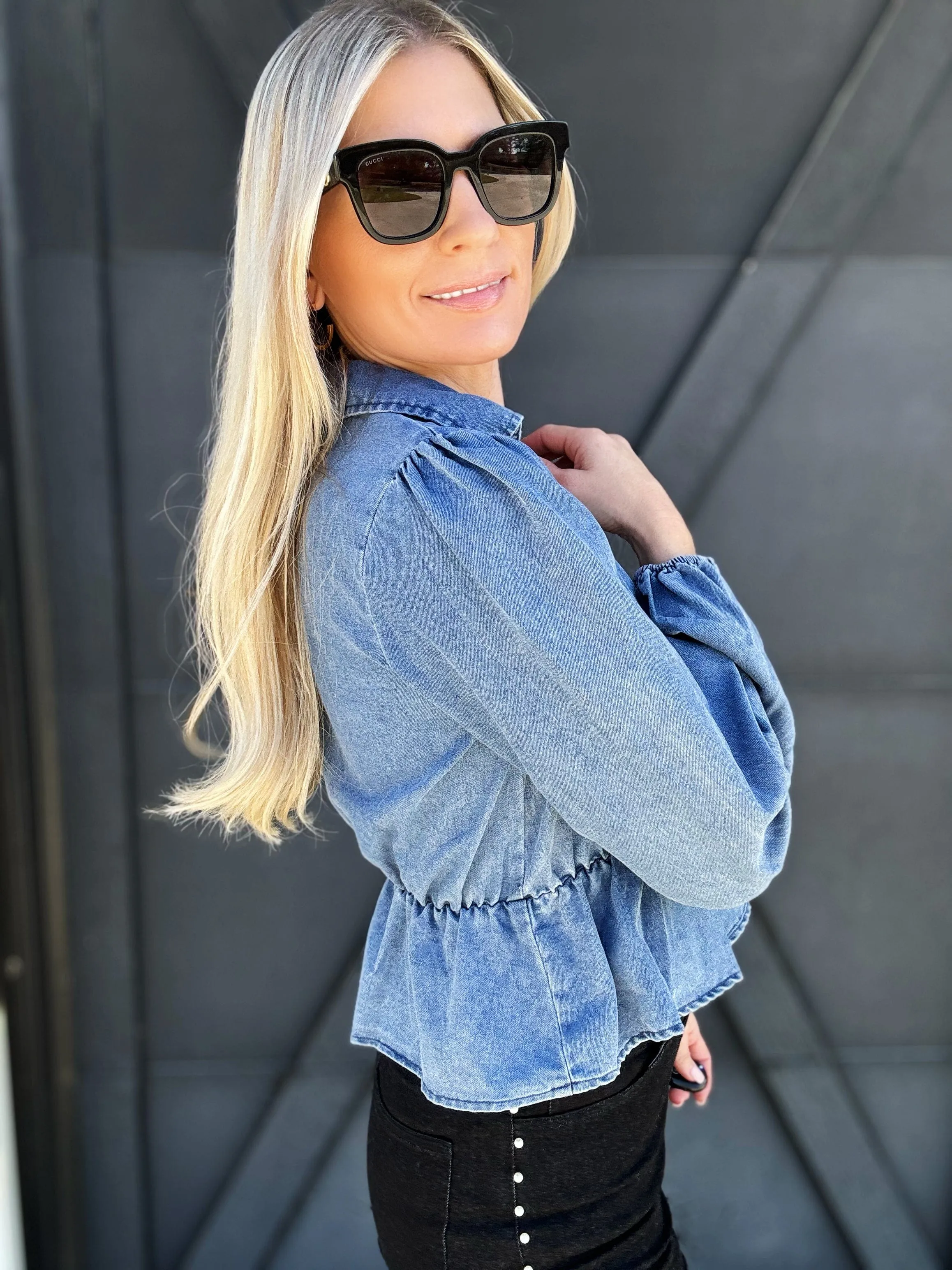 Drop Waist Top In Washed Denim