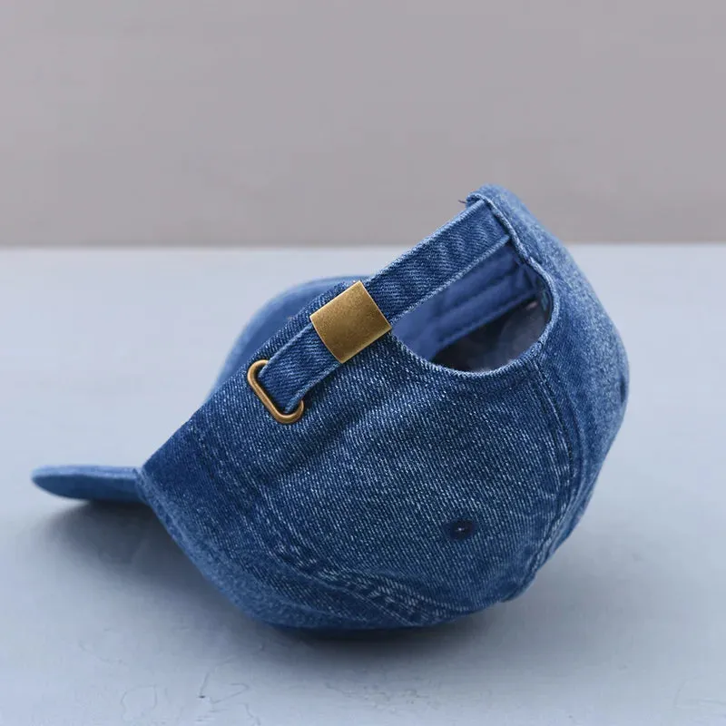 Embroidered Washed Cotton Dad Cap - Retro Embroidered Jean Baseball Cap