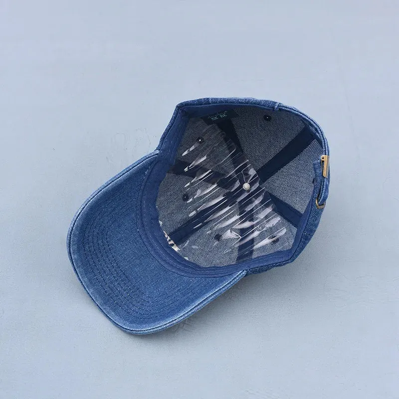 Embroidered Washed Cotton Dad Cap - Retro Embroidered Jean Baseball Cap