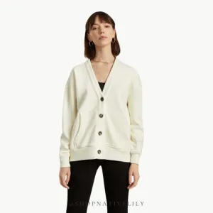 Everlane Women's Organic Cotton Varisty Button Cardigan Sz Medium, Canvas Cream