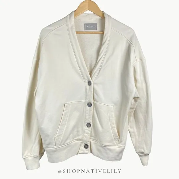 Everlane Women's Organic Cotton Varisty Button Cardigan Sz Medium, Canvas Cream
