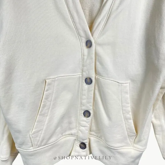 Everlane Women's Organic Cotton Varisty Button Cardigan Sz Medium, Canvas Cream