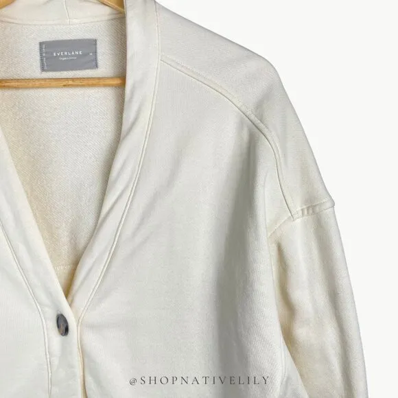 Everlane Women's Organic Cotton Varisty Button Cardigan Sz Medium, Canvas Cream