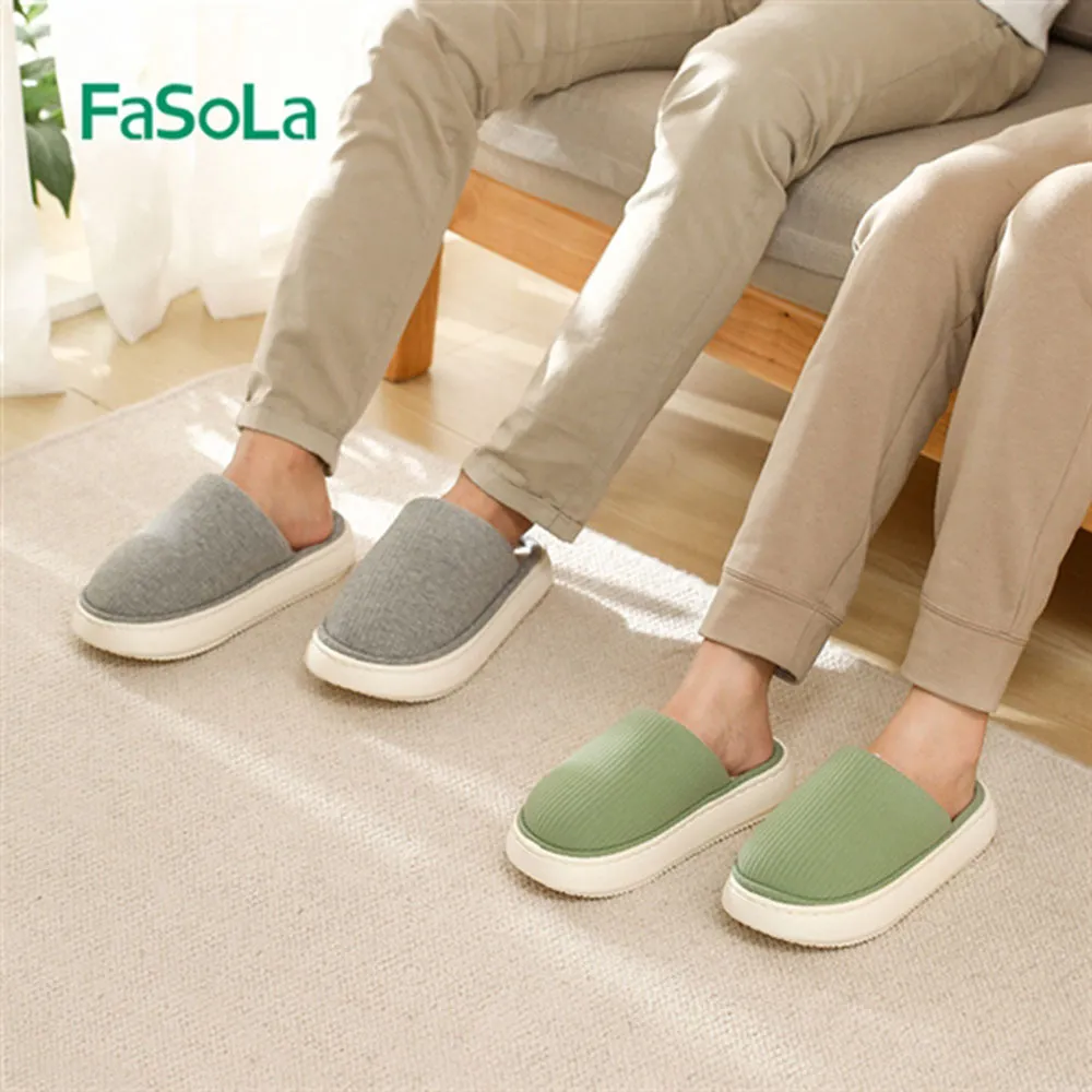 FaSoLa EVA Thick Sole Cotton Slippers - Dark Gray, Size 42/43