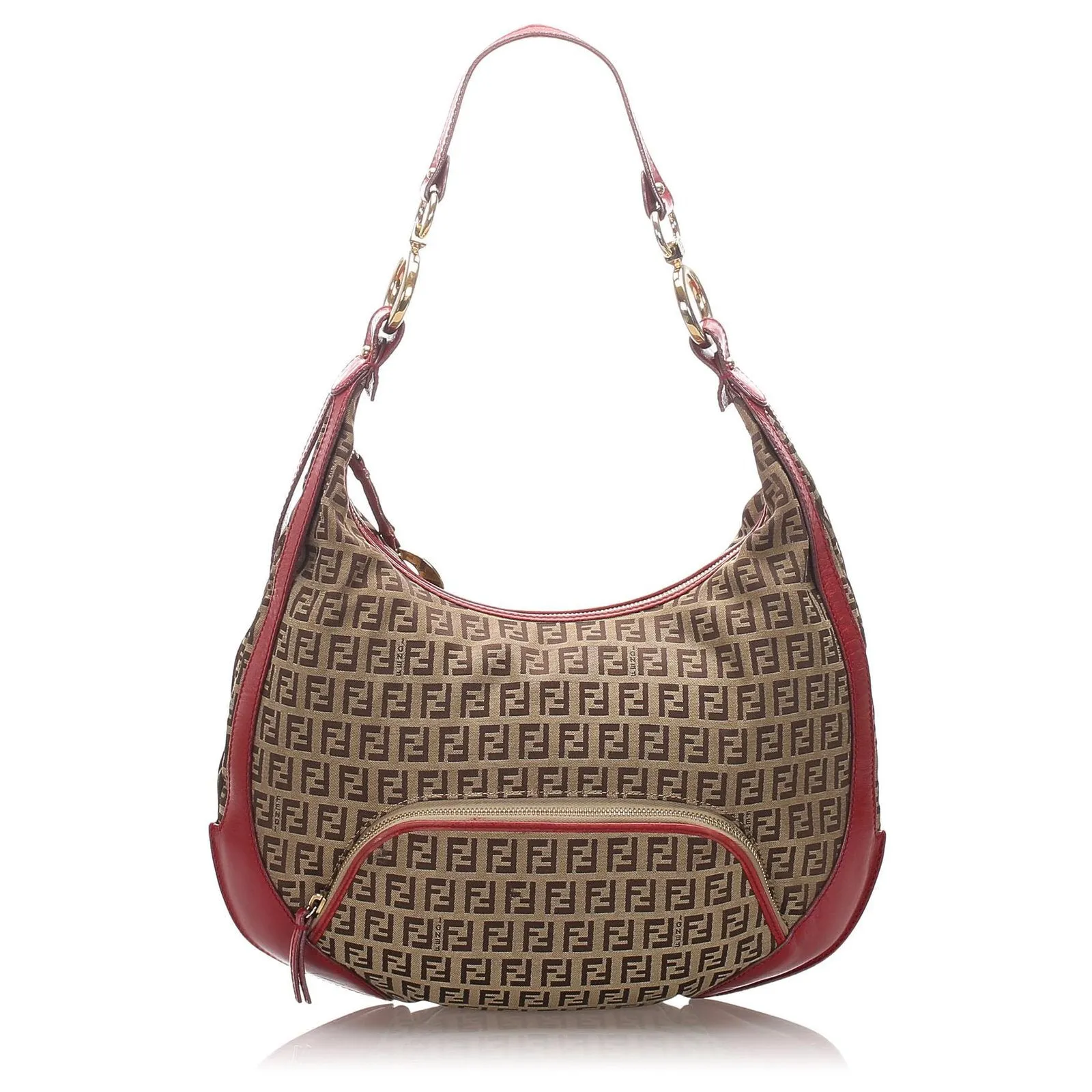 Fendi Red trim canvas print hobo bag
