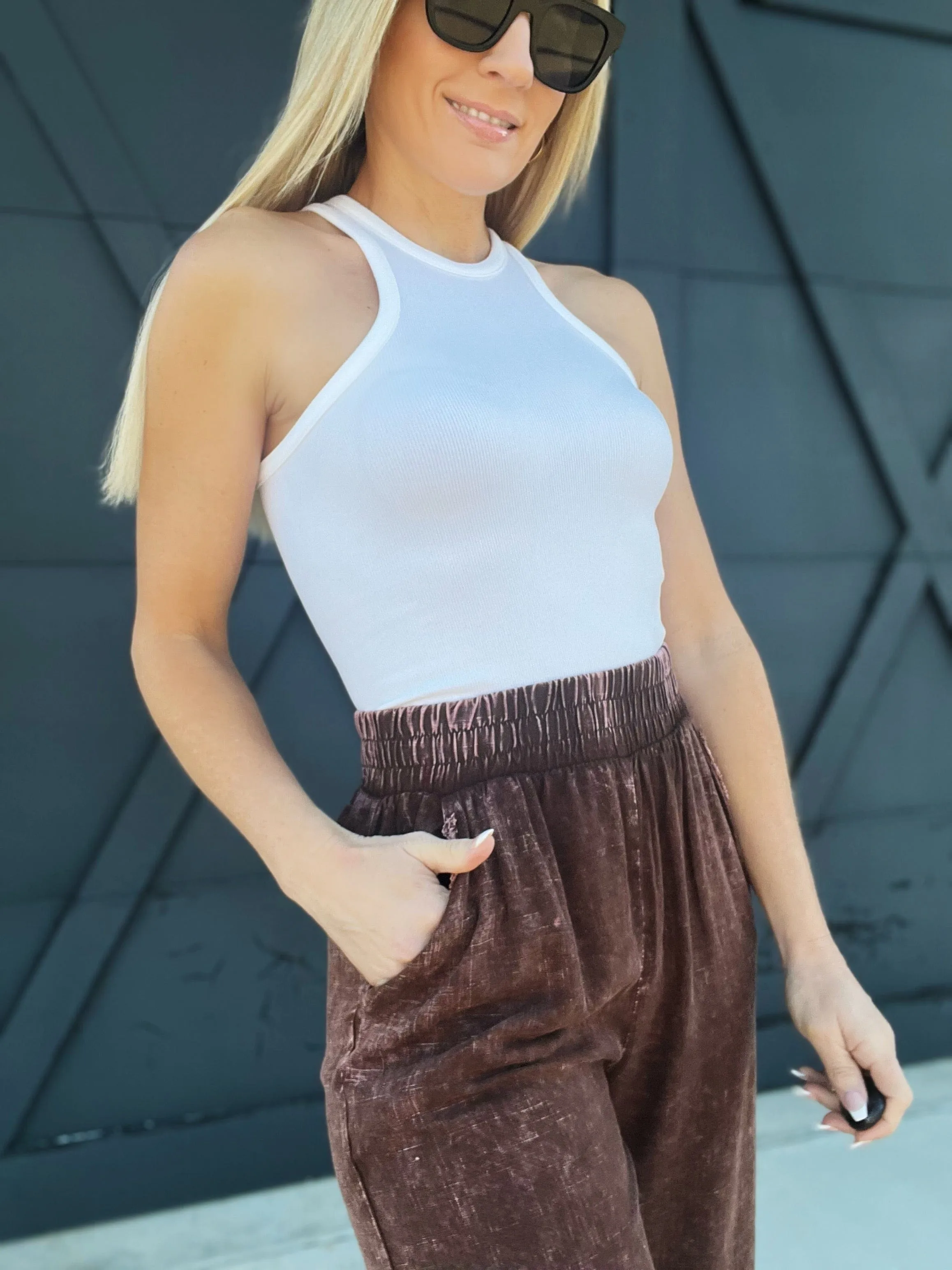 Fine Rib Seamless High Neck Tank Top-Multi