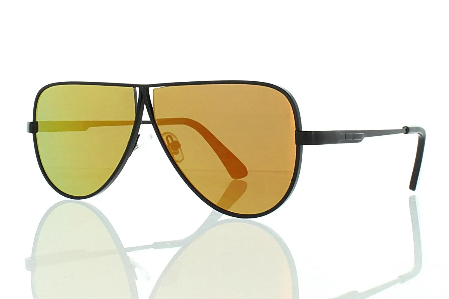 Flat Black Tear Drop Aviator Sunglasses with Orange Lens 100% UV400