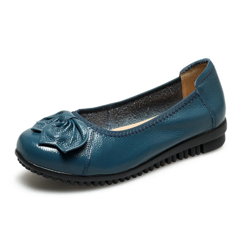 Genuine Leather Retro Flat Shoes, Comfortable Soft Sole Casual Women's Shoes