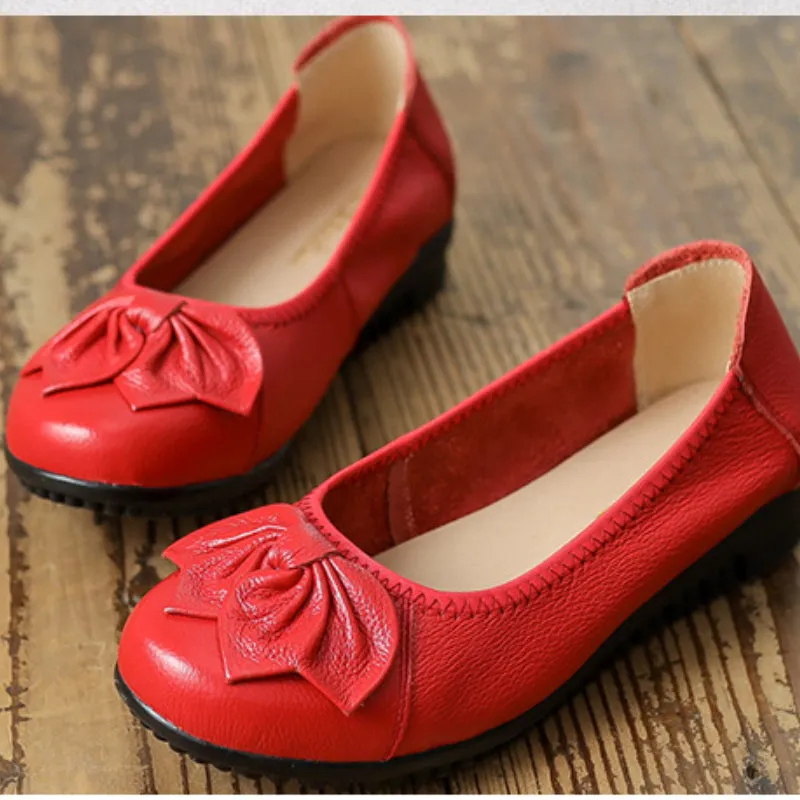 Genuine Leather Retro Flat Shoes, Comfortable Soft Sole Casual Women's Shoes