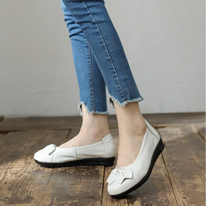 Genuine Leather Retro Flat Shoes, Comfortable Soft Sole Casual Women's Shoes