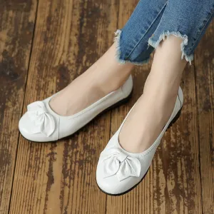 Genuine Leather Retro Flat Shoes, Comfortable Soft Sole Casual Women's Shoes