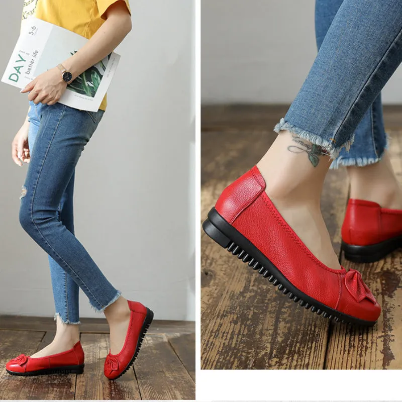Genuine Leather Retro Flat Shoes, Comfortable Soft Sole Casual Women's Shoes