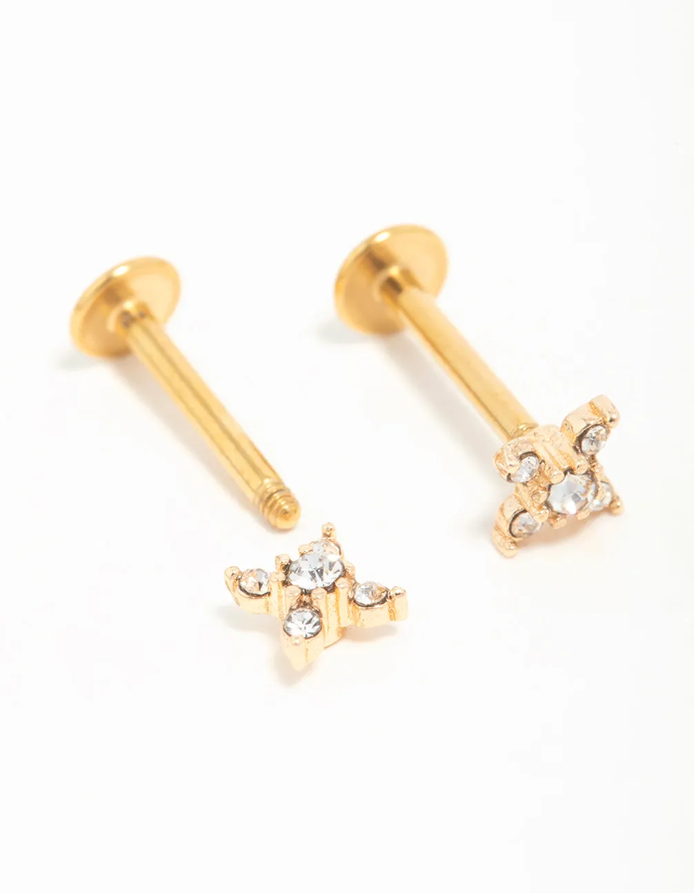 Gold Plated Surgical Steel Diamante Clover Flat Back Earrings