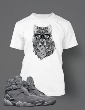 Graphic Wolf T Shirt to Match Retro Air Jordan 8 Cool Grey Shoe