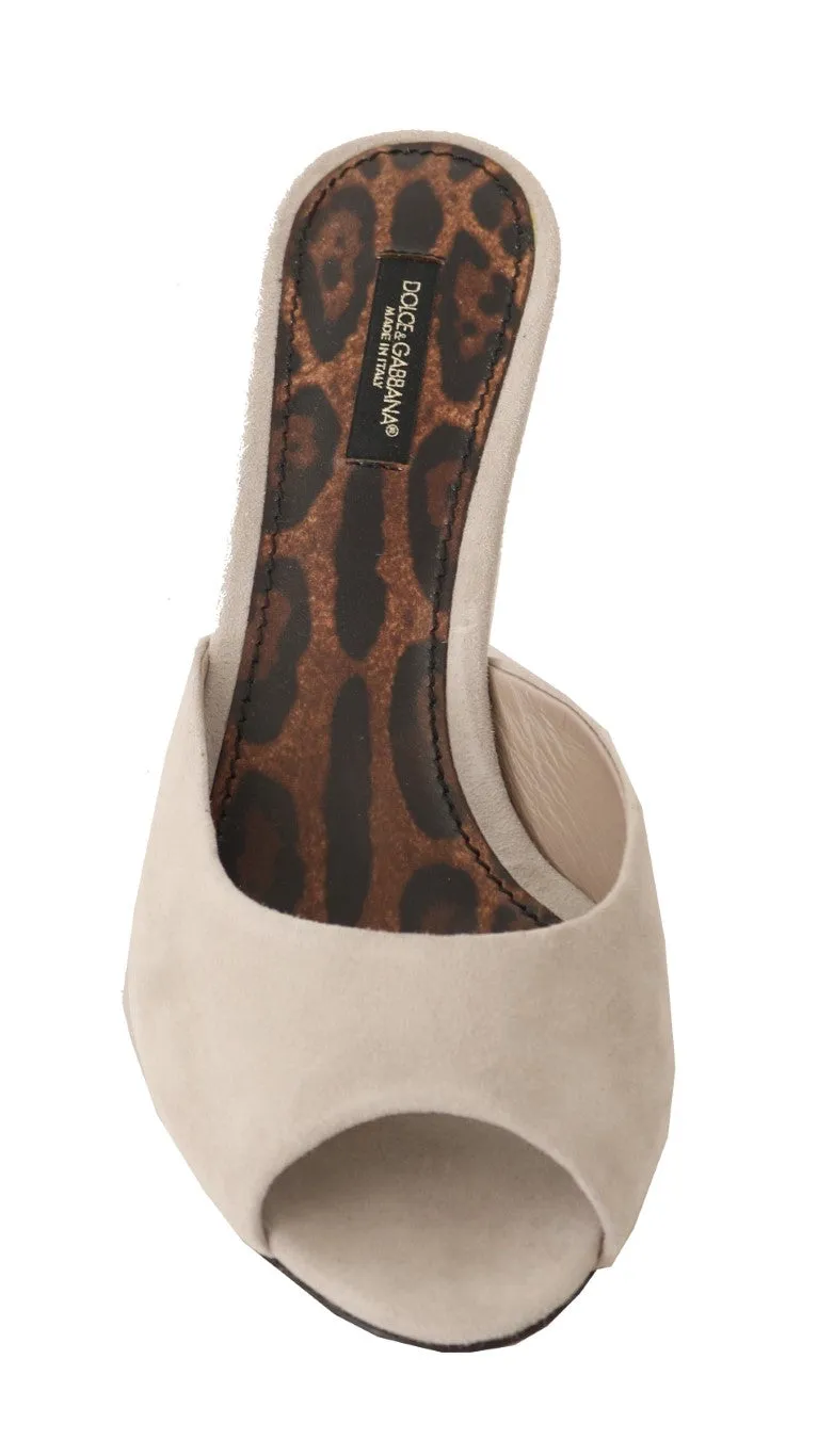 Gray Suede Leather Stiletto Slides