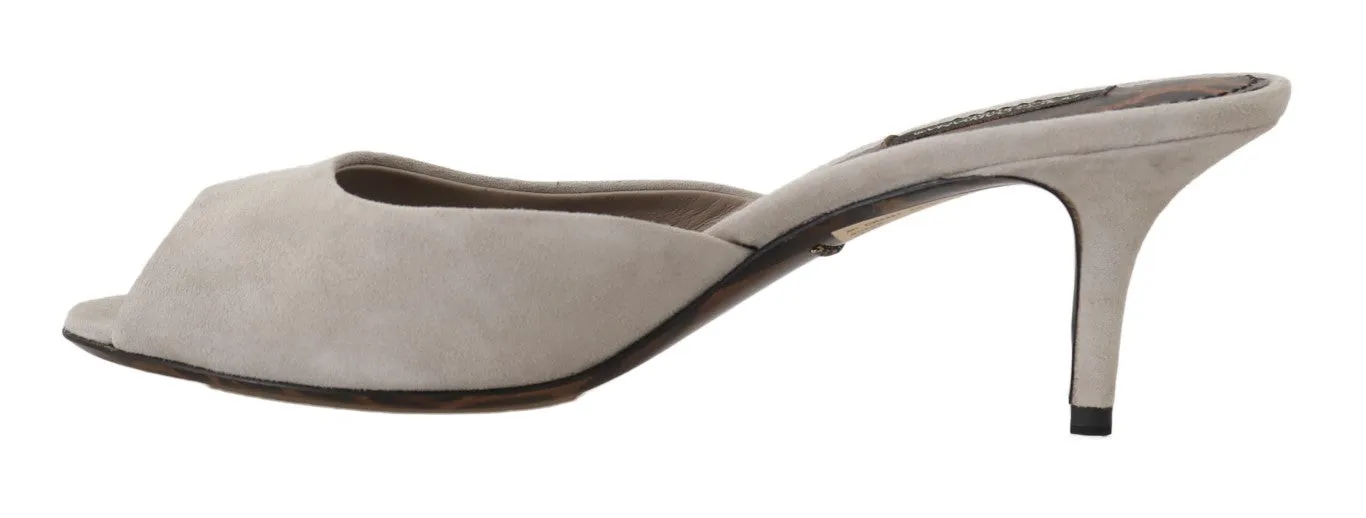 Gray Suede Leather Stiletto Slides