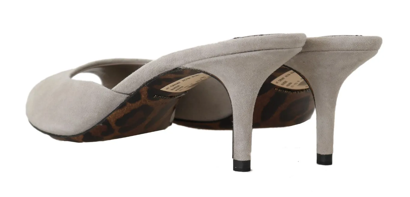 Gray Suede Leather Stiletto Slides