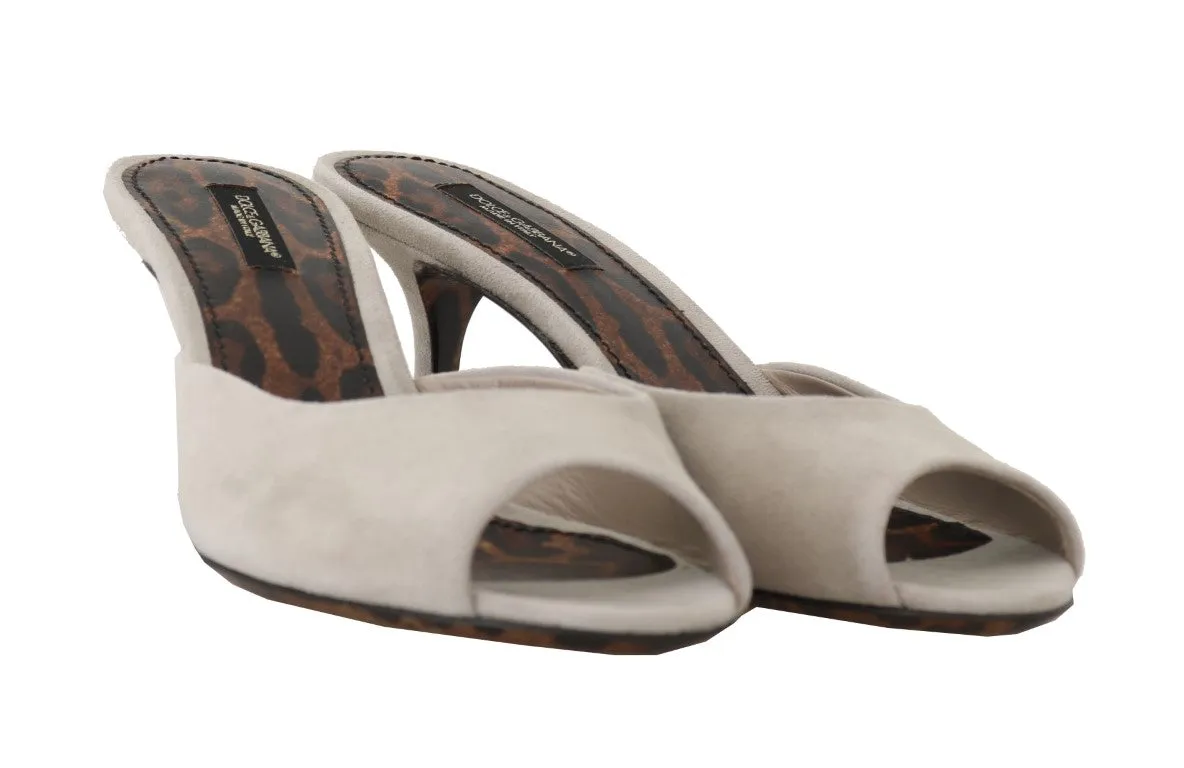 Gray Suede Leather Stiletto Slides