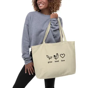 Grow, Tend, Love Large Organic Tote Bag