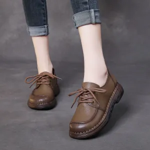 Handmade Genuine Leather Soft Sole Casual Shoes Comfortable Lace-up Retro Women's Shoes