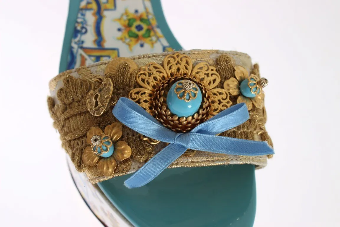 Handpainted Brocade Crystal Majolica Sandals