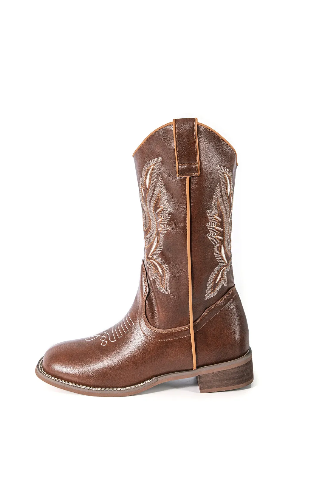 Hannah - Retro Embroidered Design Woman's Chunky Heel Mid Calf Boots