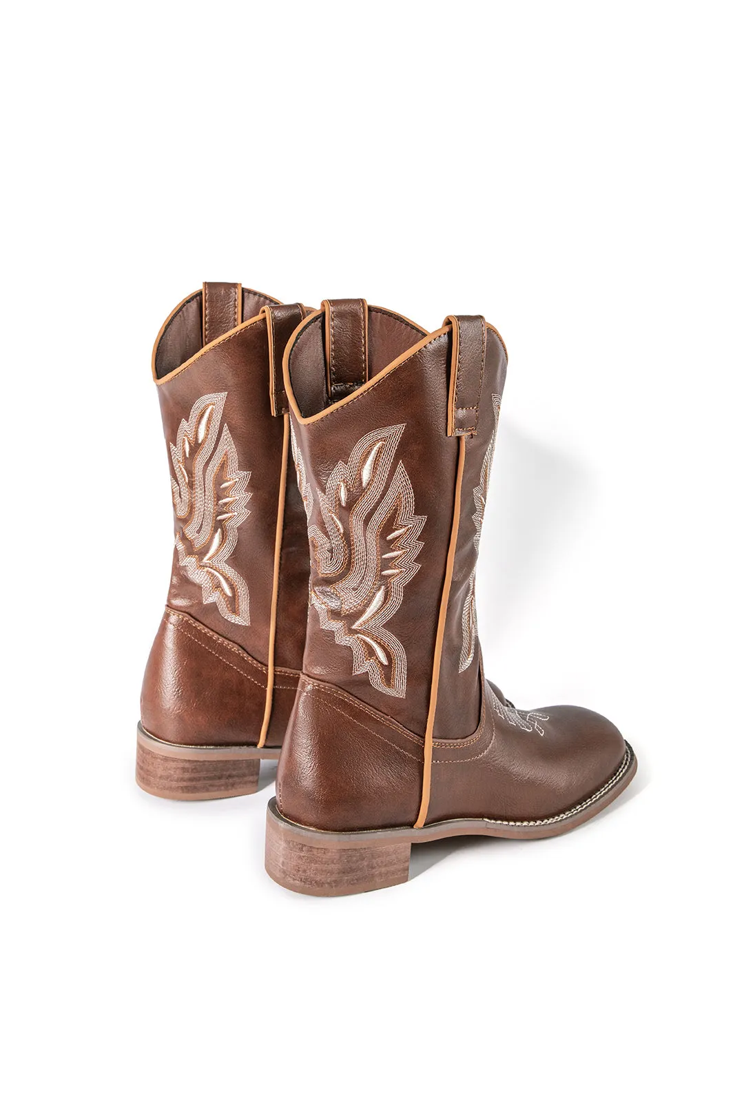 Hannah - Retro Embroidered Design Woman's Chunky Heel Mid Calf Boots