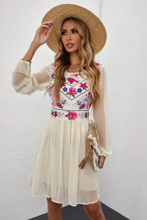 Hazel Blues® | Floral Mesh Sleeve Lined Dress