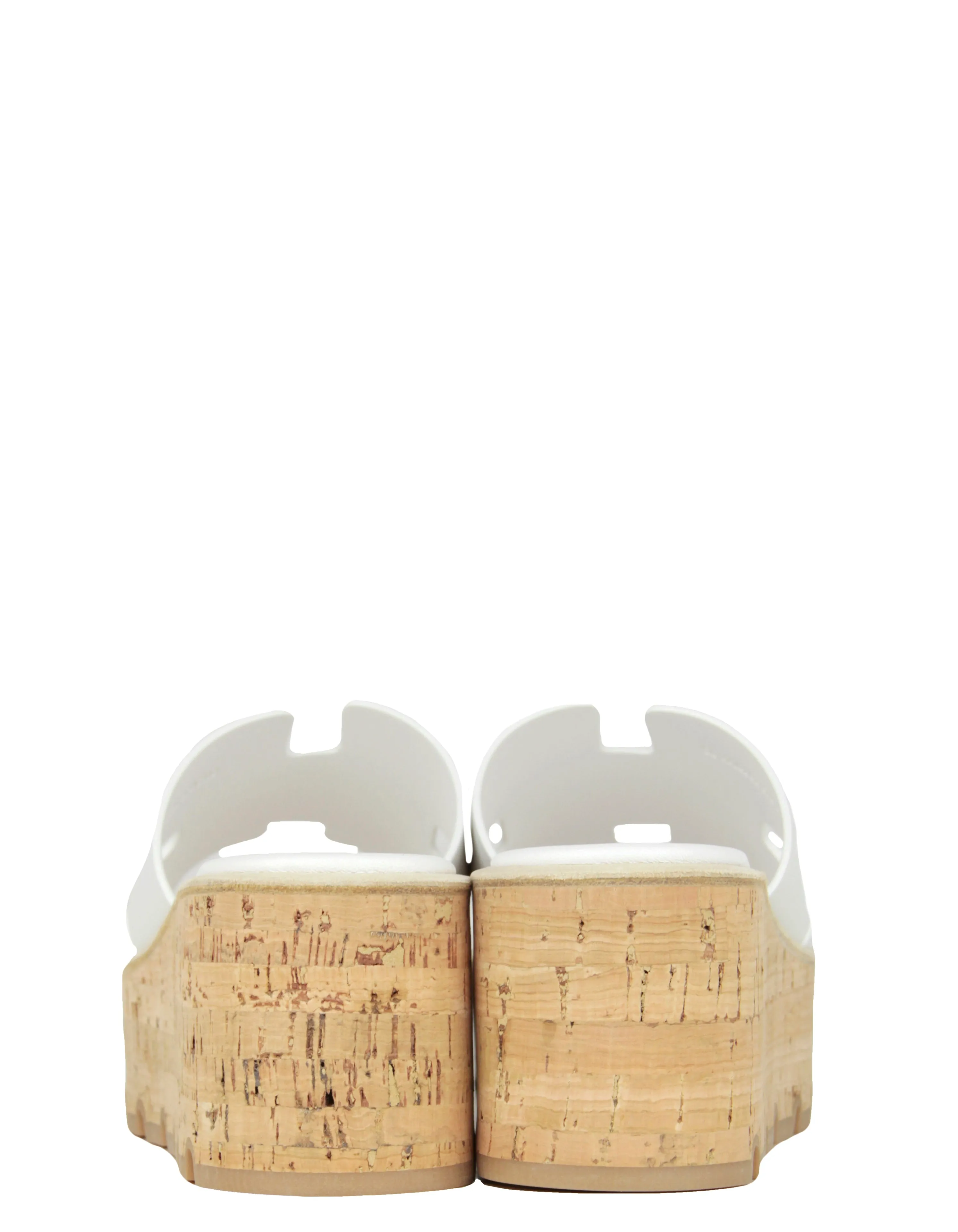 Hermes NEW White Calfskin Cork Eze 30 Platform H Sandals sz 37