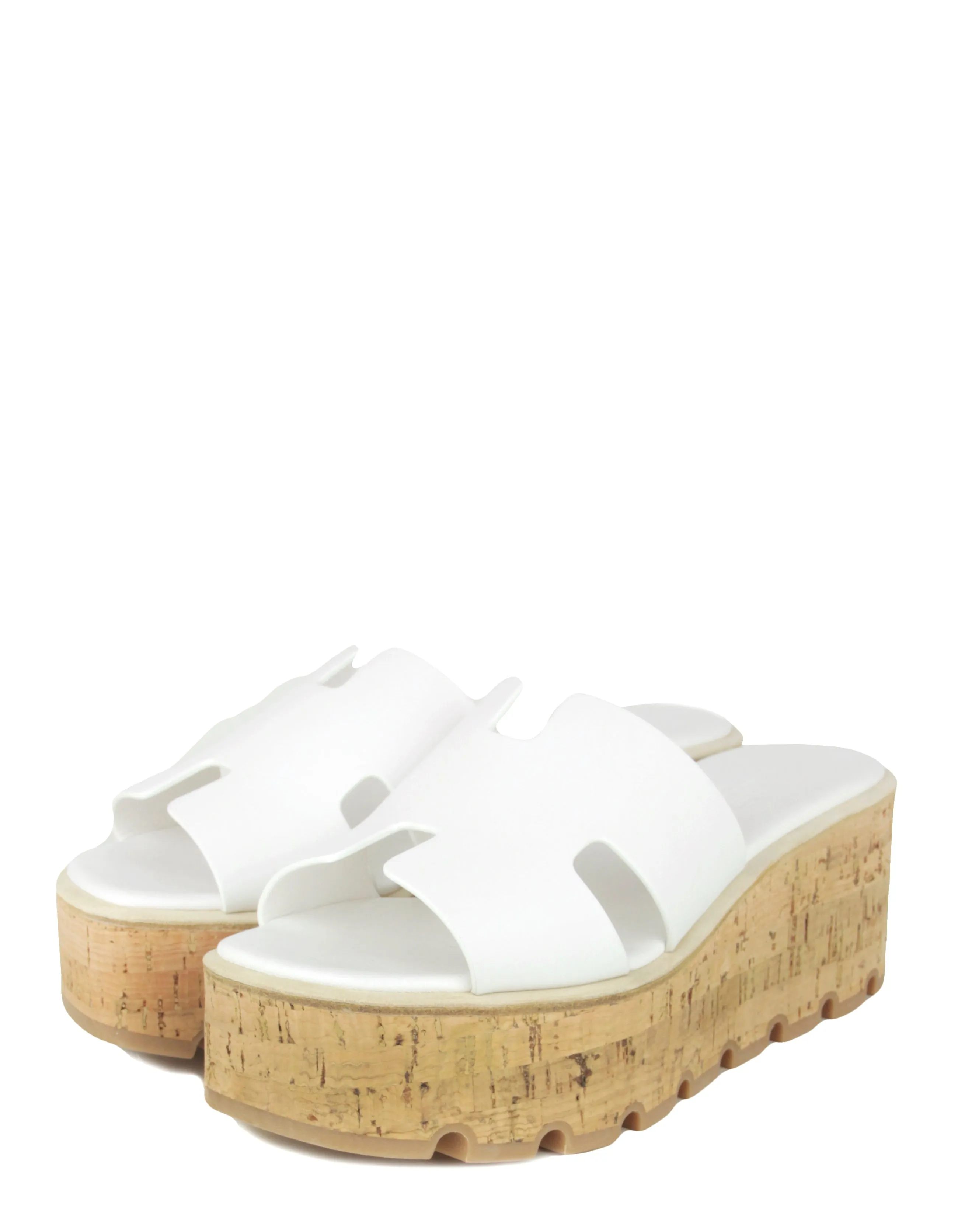 Hermes NEW White Calfskin Cork Eze 30 Platform H Sandals sz 37