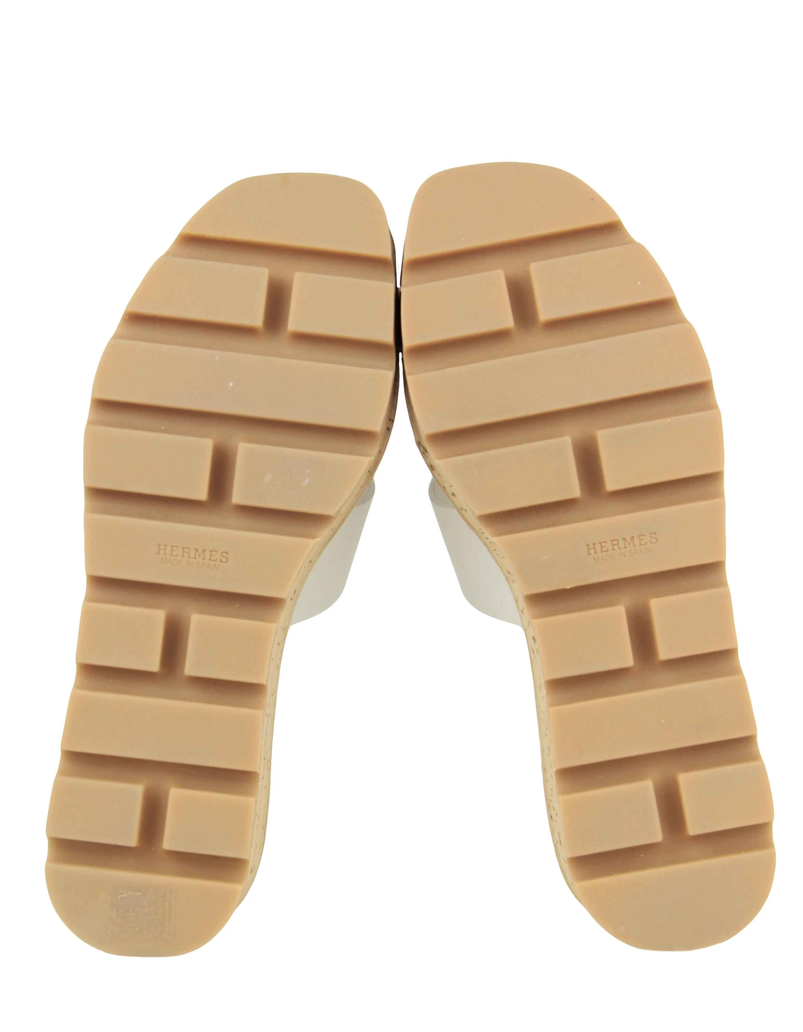 Hermes NEW White Calfskin Cork Eze 30 Platform H Sandals sz 37