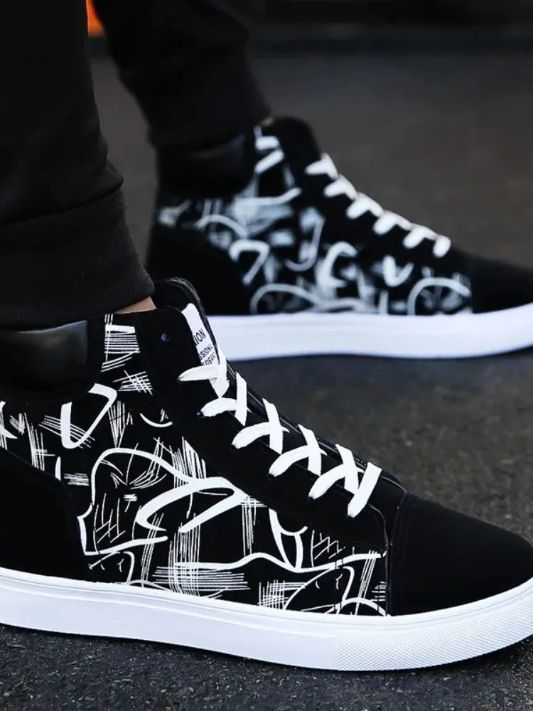 High Top Canvas Shoes - Fashion Platform Sneakers for Men, Casual Vulcanized Shoes for Spring and Winter, Student Tenis Masculino
