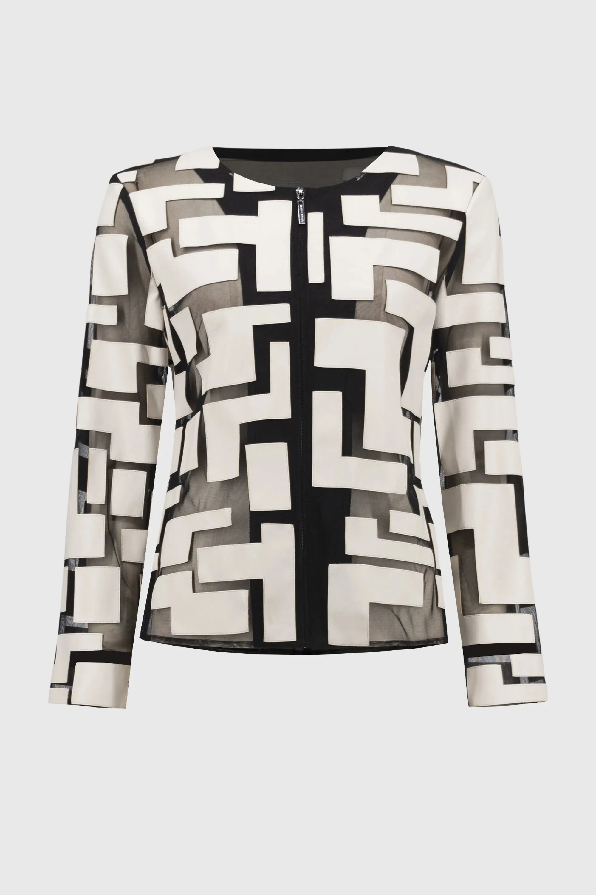 Joseph Ribkoff Mesh & Leatherette Fitted Jacket