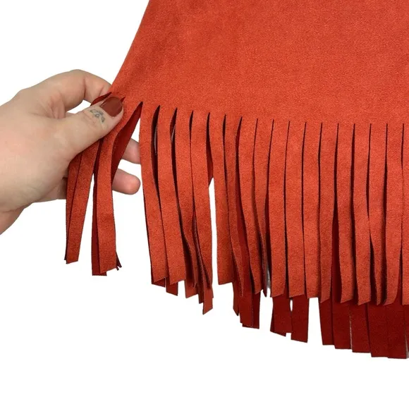 Kittenish Fringe With Benefits Boho Faux Suede Fringe Hem Front Zip Mini Skirt M