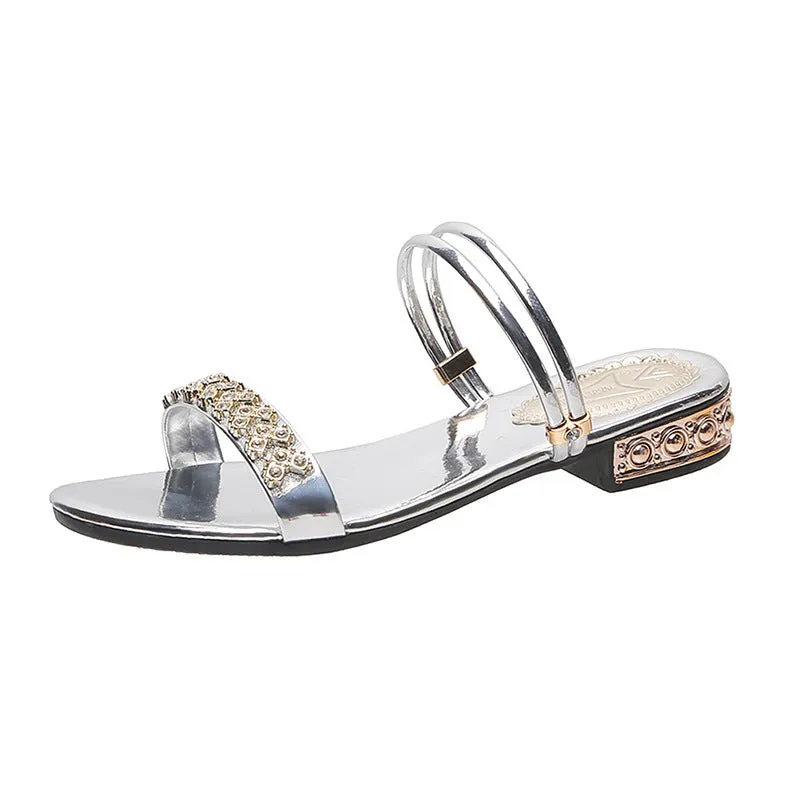 Korean Fashion Fairy Style Middle Heel Rhinestone Sandals