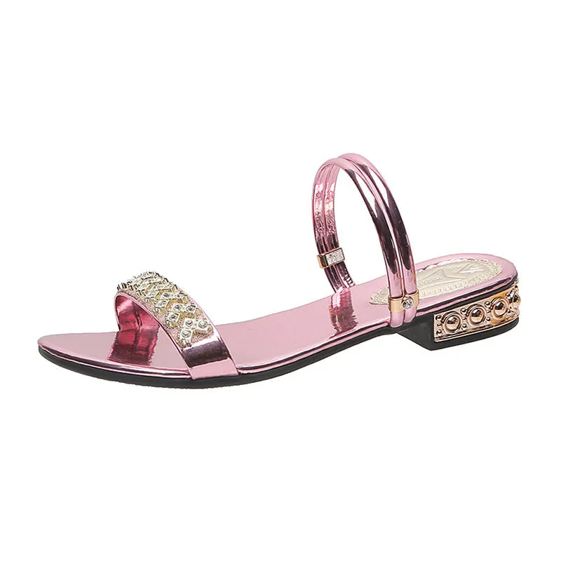 Korean Fashion Fairy Style Middle Heel Rhinestone Sandals