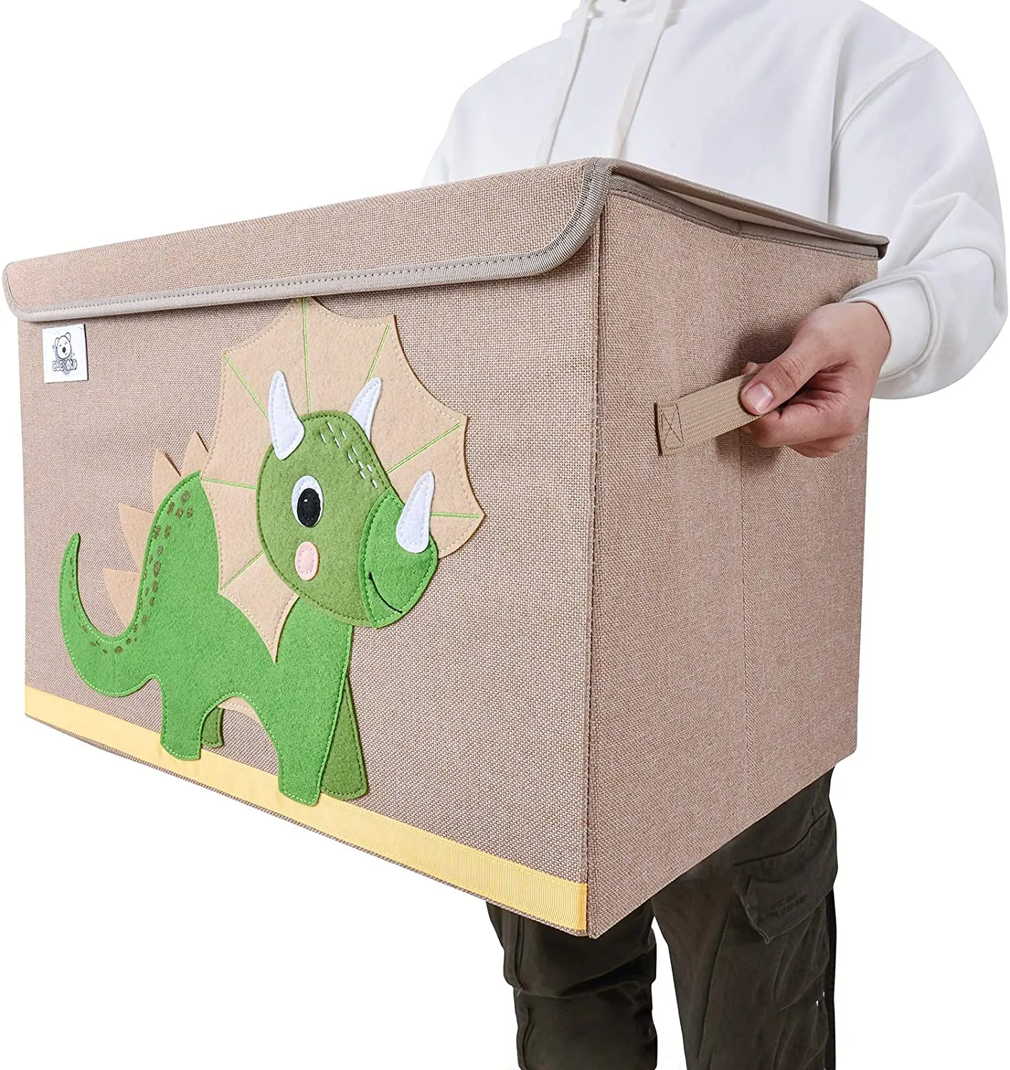 Large Collapsible Montessori Kids Toy Box with Flip Lid | Sturdy Canvas | 10 Animal Designs | 3D Applique