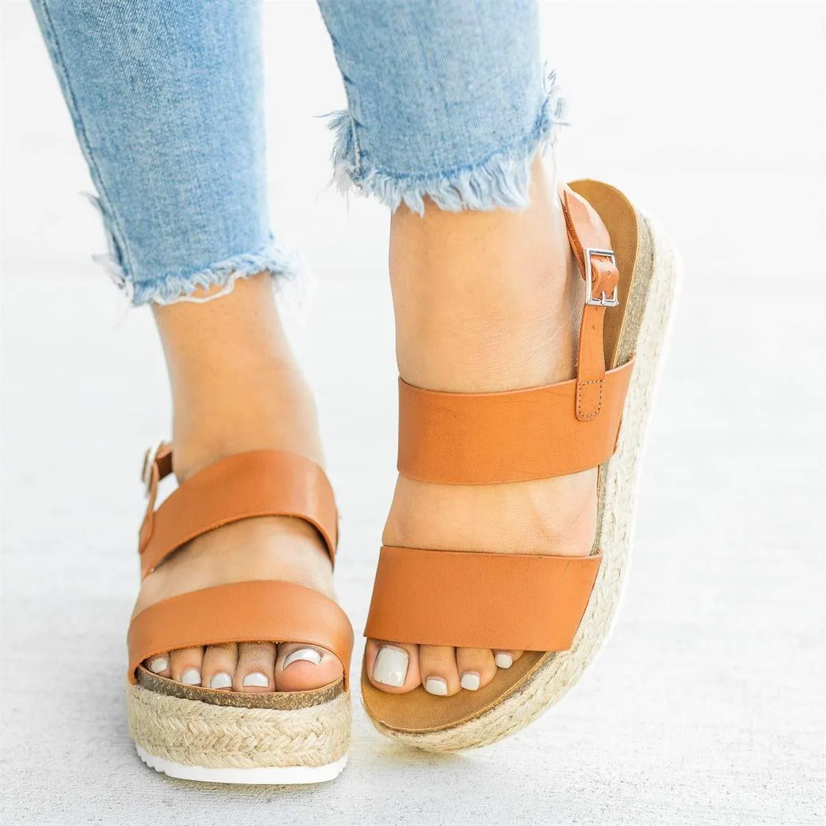 Leopard Sandals High Heels Wedges PU Platform Women Sandals