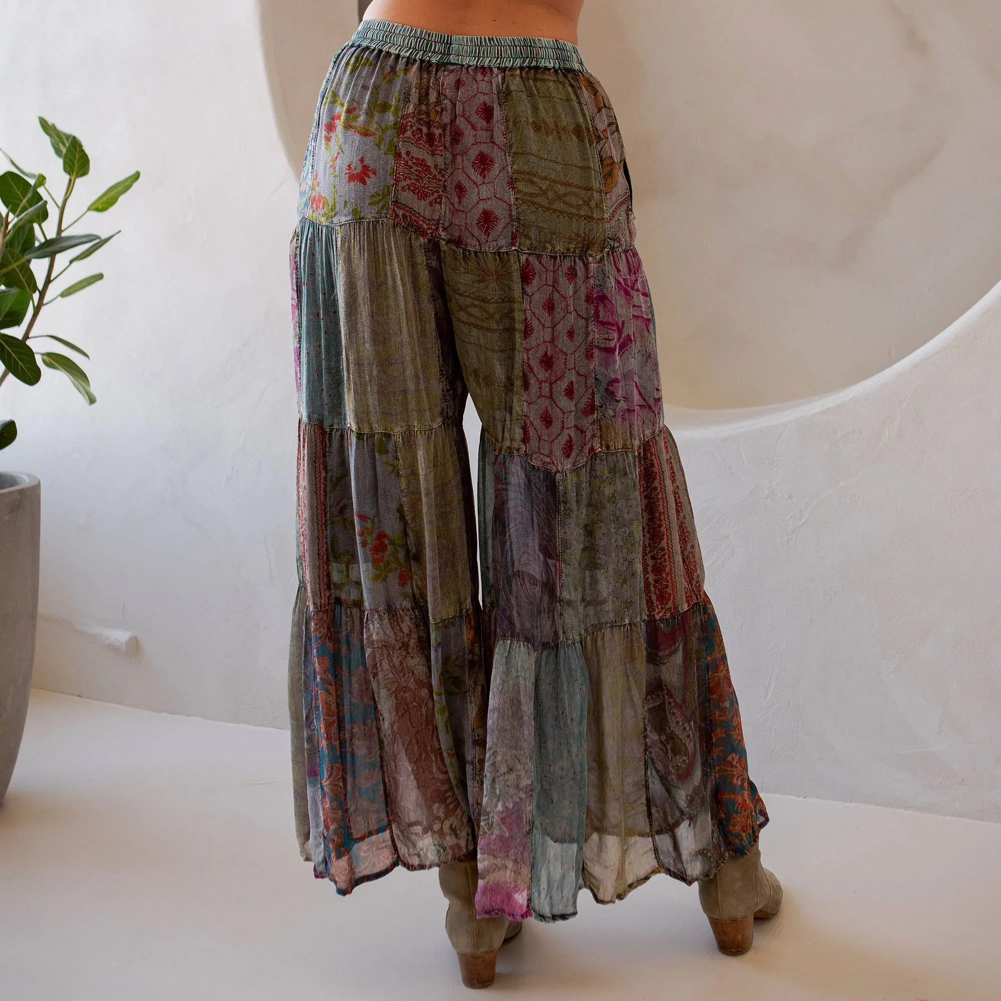 Long Flared Patchwork Young Threads Pants: Grey