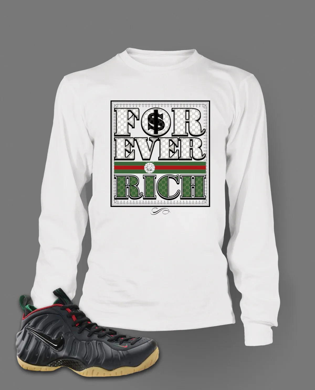 Long Sleeve Graphic T Shirt To Match Gucci Black Foamposite Shoes